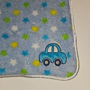 Baby Gear Blue Car Fleece Baby Blanket Green Yellow White Stars Lovey 30x36